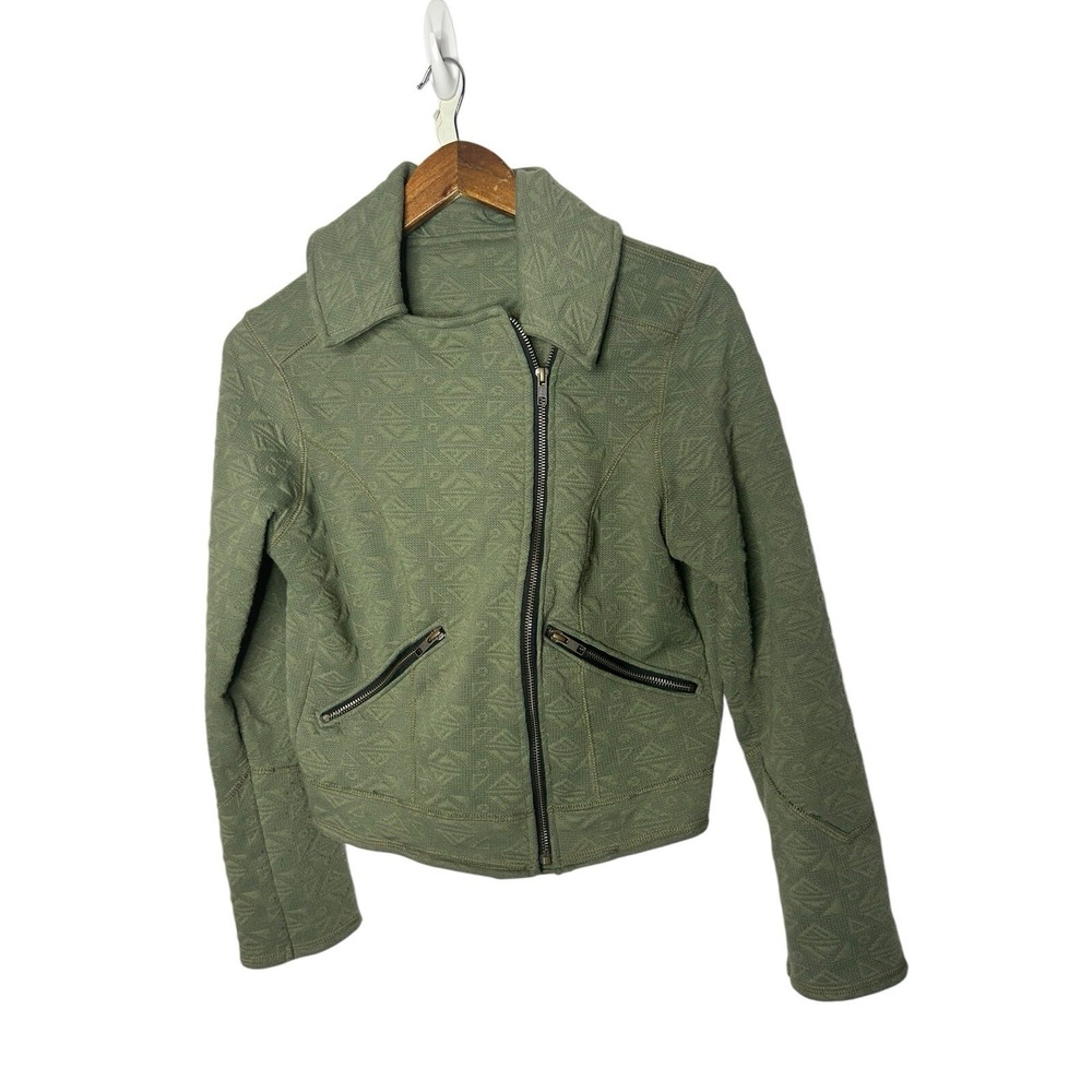 Autumn Teneyl sz‎ medium green texture geometric moto jacket organic cotton